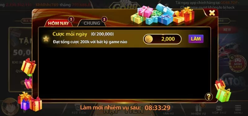 Khuyến m&atilde;i Go88 cược mỗi ng&agrave;y tặng 2k xu cho mọi tr&ograve; chơi