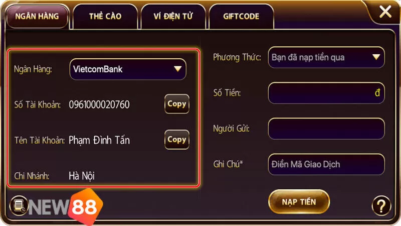 C&aacute;c thao t&aacute;c nạp v&agrave; r&uacute;t tiền chi tiết&nbsp;