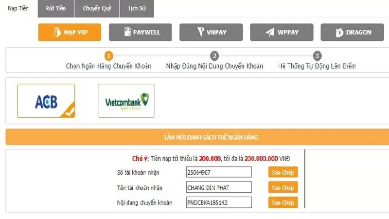 Hỗ trợ nhiều phương thức nạp r&uacute;t tốc độ xử l&yacute; cực nhanh